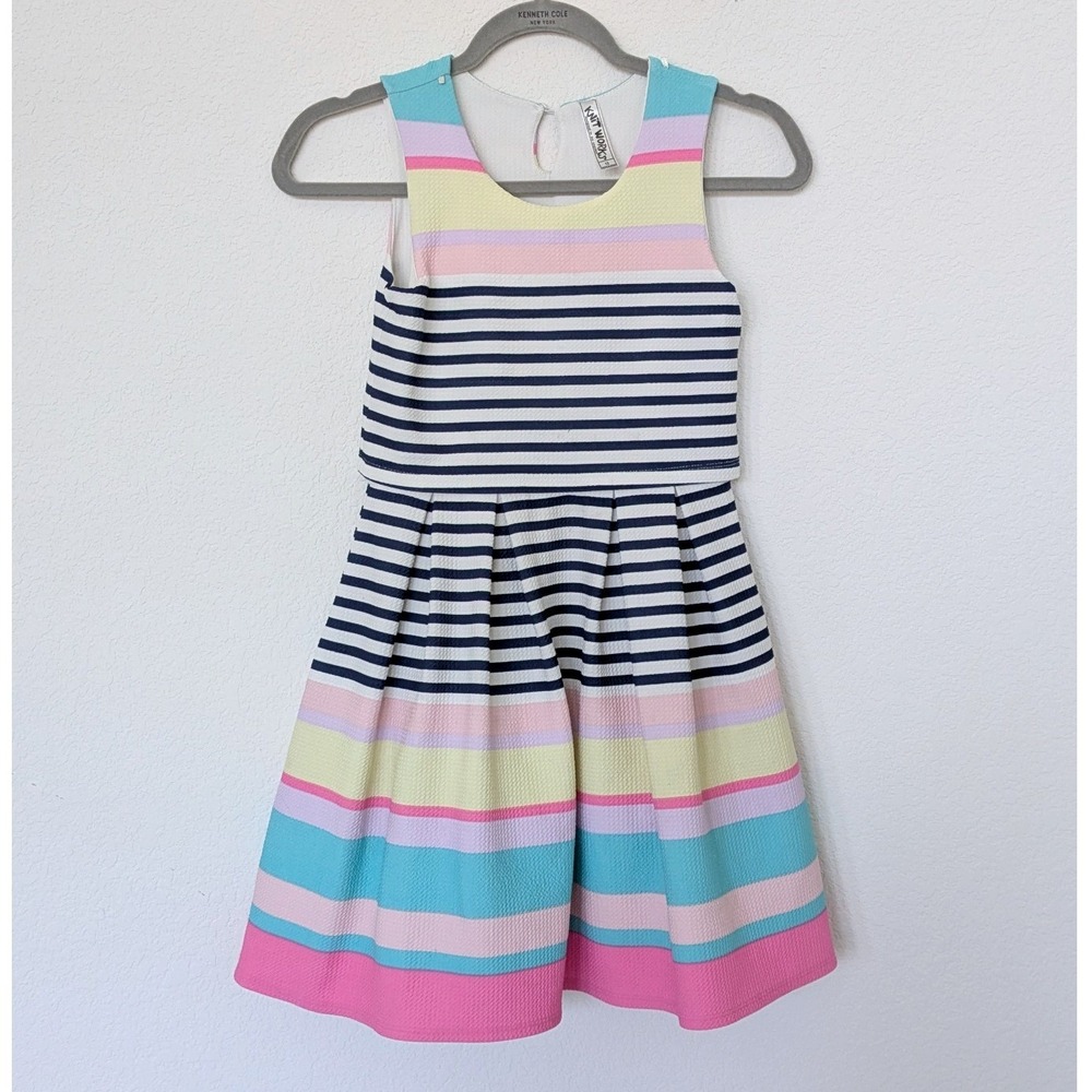 Knit Works Striped Fit and Flare Dress Girls 12 Multi Color Preppy Sleeveless
